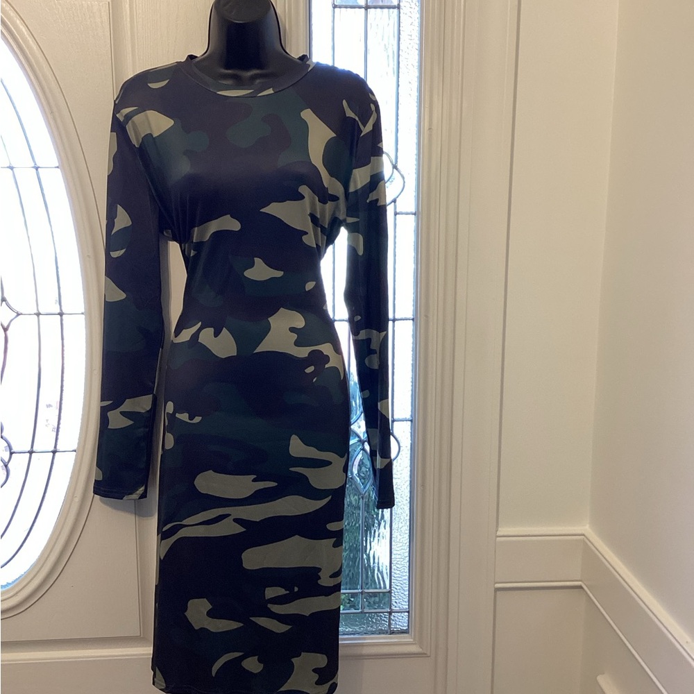 Sexy Camo Print Bodycon Dress (Color: Camouflage) (Size: XXL)